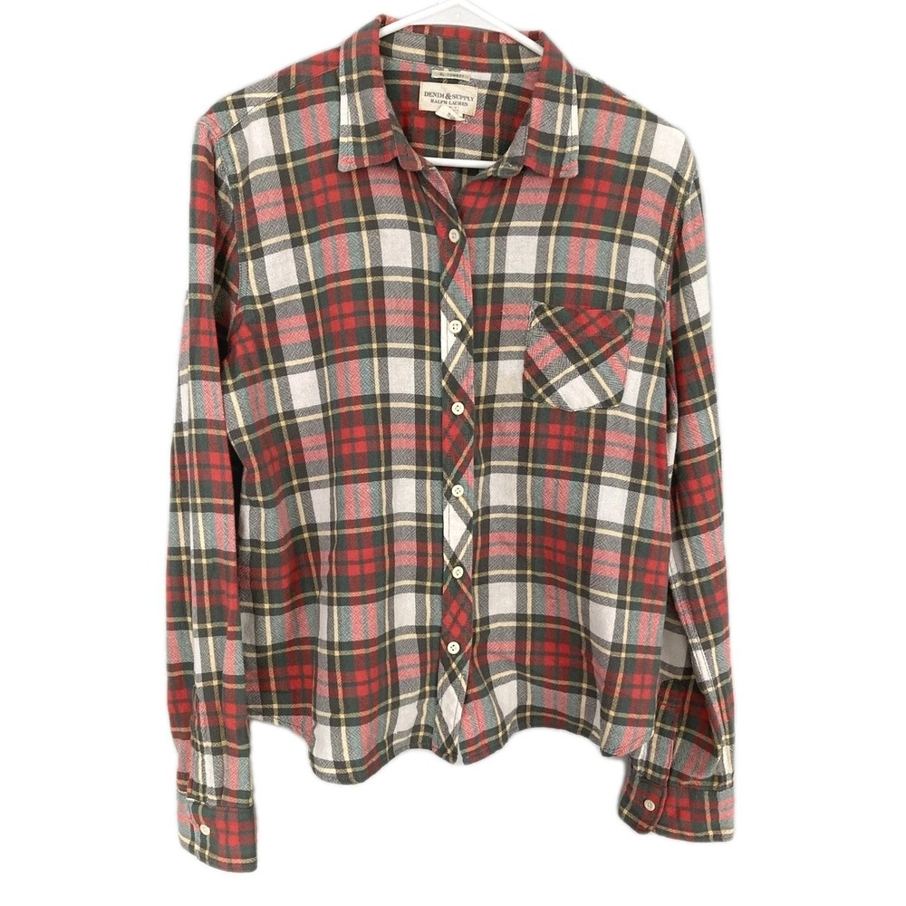 Vtg Denim & Supply Ralph Lauren Shirt Women L Tomboy Plaid Flannel Button Up EUC